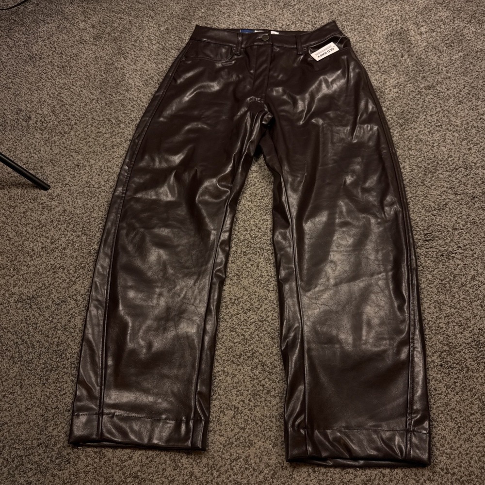 Old Navy Pants Womens 4 Brown Extra High-Rise Barrel Leg Faux Leather Wide NEW